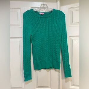 Lilly Pulitzer Green Cable Knit Sweater Cotton Crew‎ Neck jumper pullover small